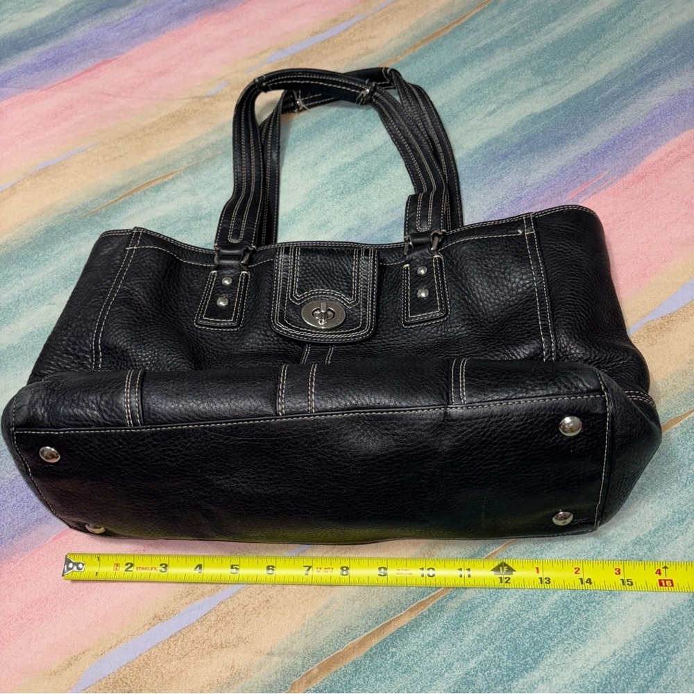 Coach Hampton Turn Lock Black Pebbled Leather Satchel - Picture 9 of 11
